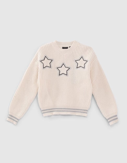 Cremeweißer Mädchenstrickpullover mit Sternstickerei - IKKS