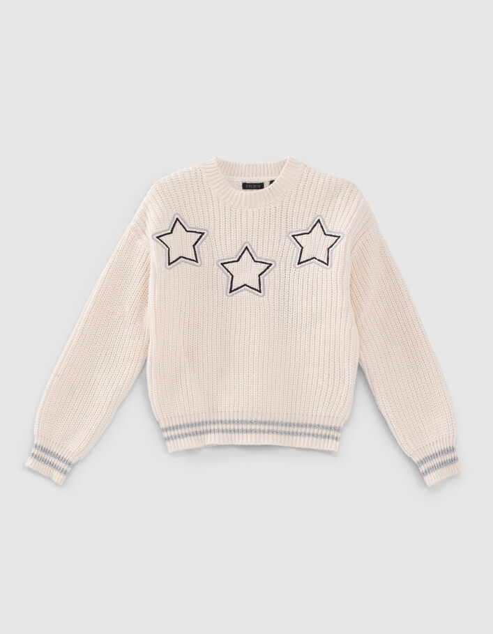 Girls’ off-white knit sweater with star embroidery-2