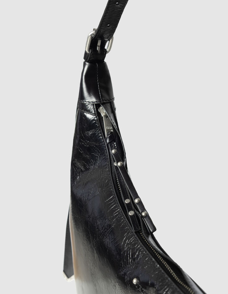Sac demi-lune noir cuir glacé Allane Femme-7
