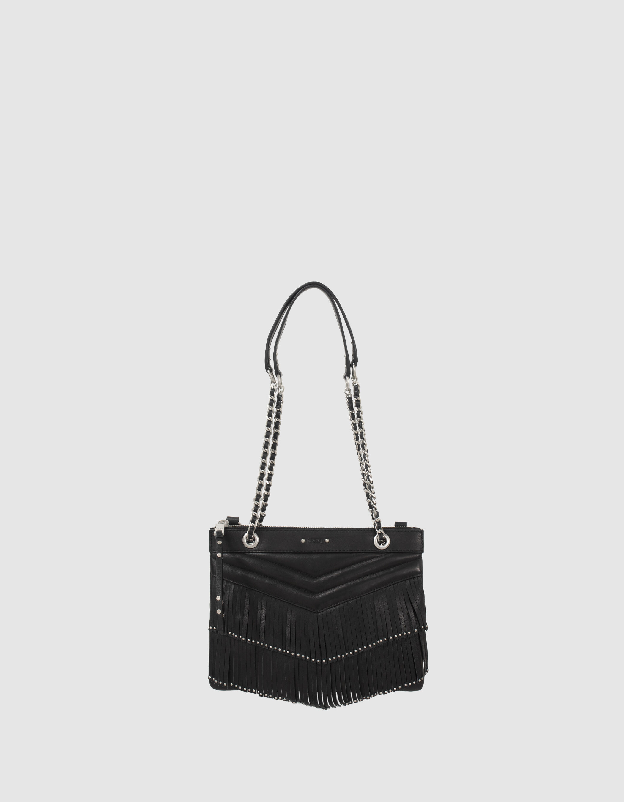 Women s black fringed leather 1440 Reporter clutch bag IKKS