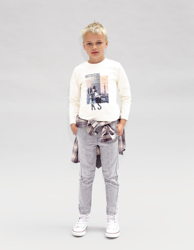 Boys' t-shirt ecru organic cotton Paris roofs embossing boy-3