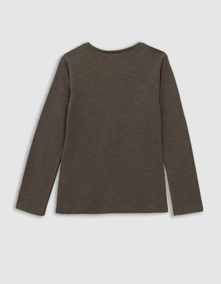 T-shirt kaki coton bio fleurs brodées et léopard fille-3 T-shirt kaki coton bio fleurs brodées et léopard fille-3