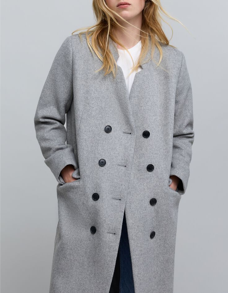 Manteau long gris parmenture amovible Femme-5
