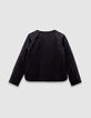 Girls’ black quilted embroidered velvet cardigan-6