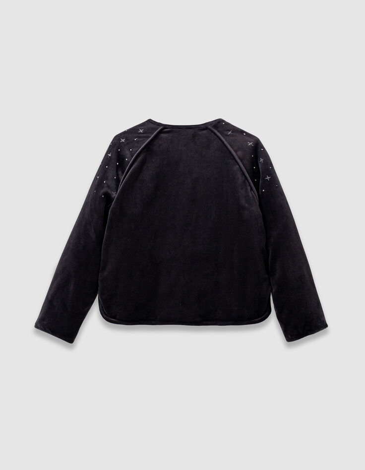 Girls’ black quilted embroidered velvet cardigan-6