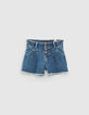 Medium blue jeansshort franjes aan de pijpen meisjes-1
