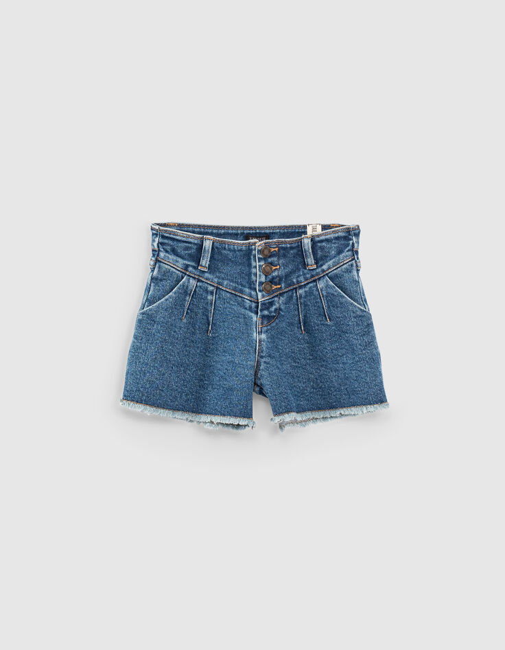 Medium blue jeansshort franjes aan de pijpen meisjes-1