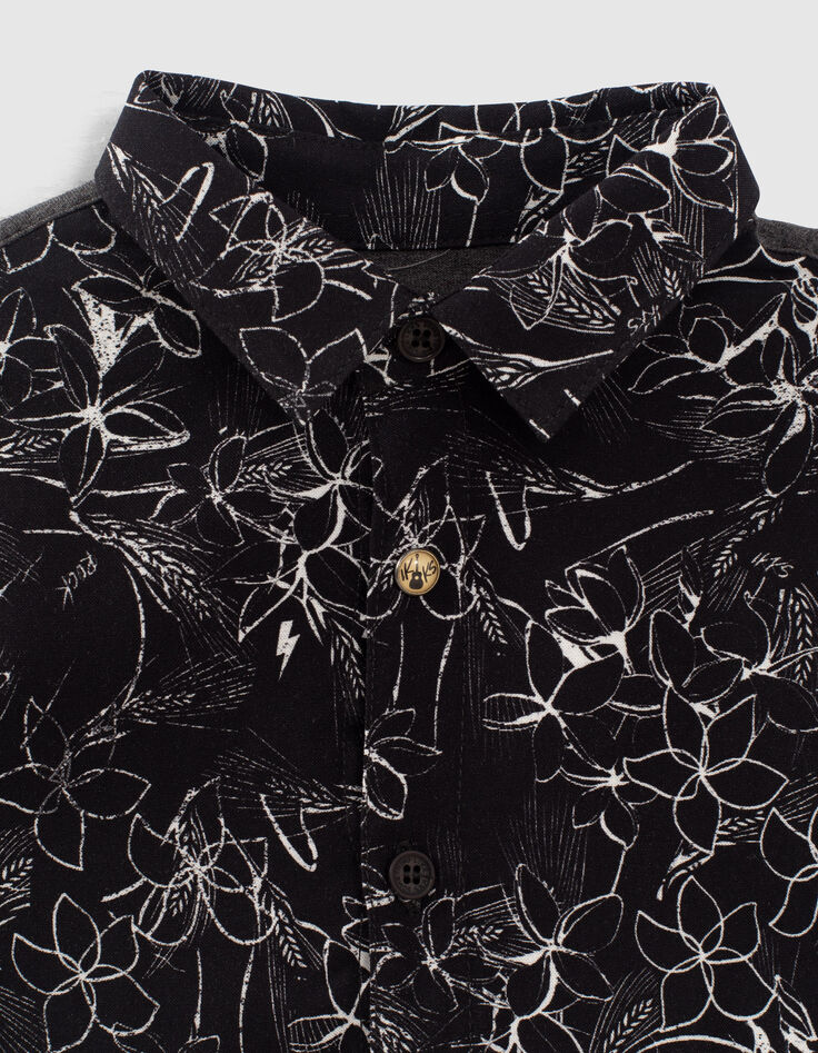 Chemise noire imprimé végétal bio garçon -2