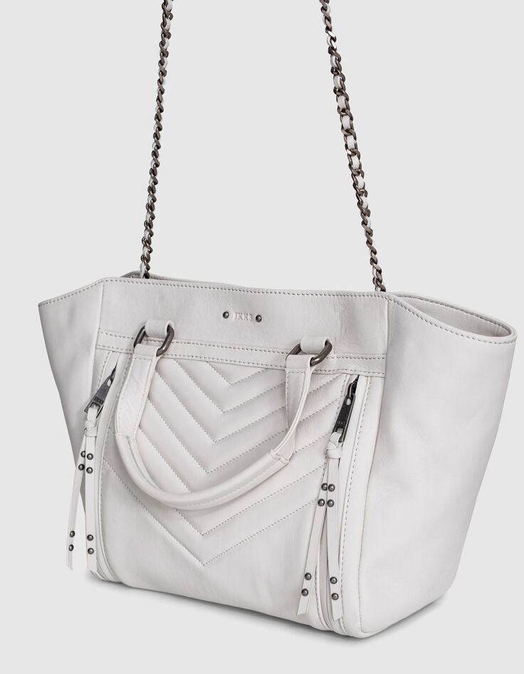 Sac cabas cuir LE 1440 MEDIUM BLANC matelassage chevrons femme-6