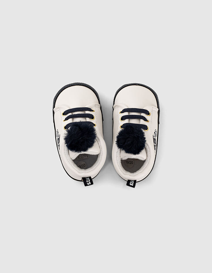 Deportivas blanco roto pompones navy bebé niña -5