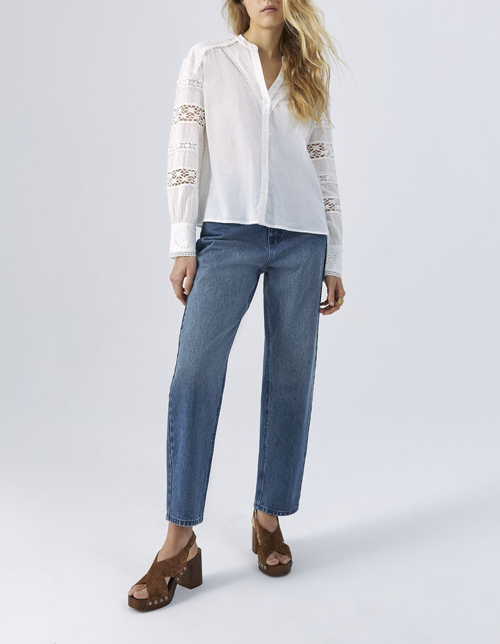 Women’s white organic cotton blouse with lace sleeves - IKKS