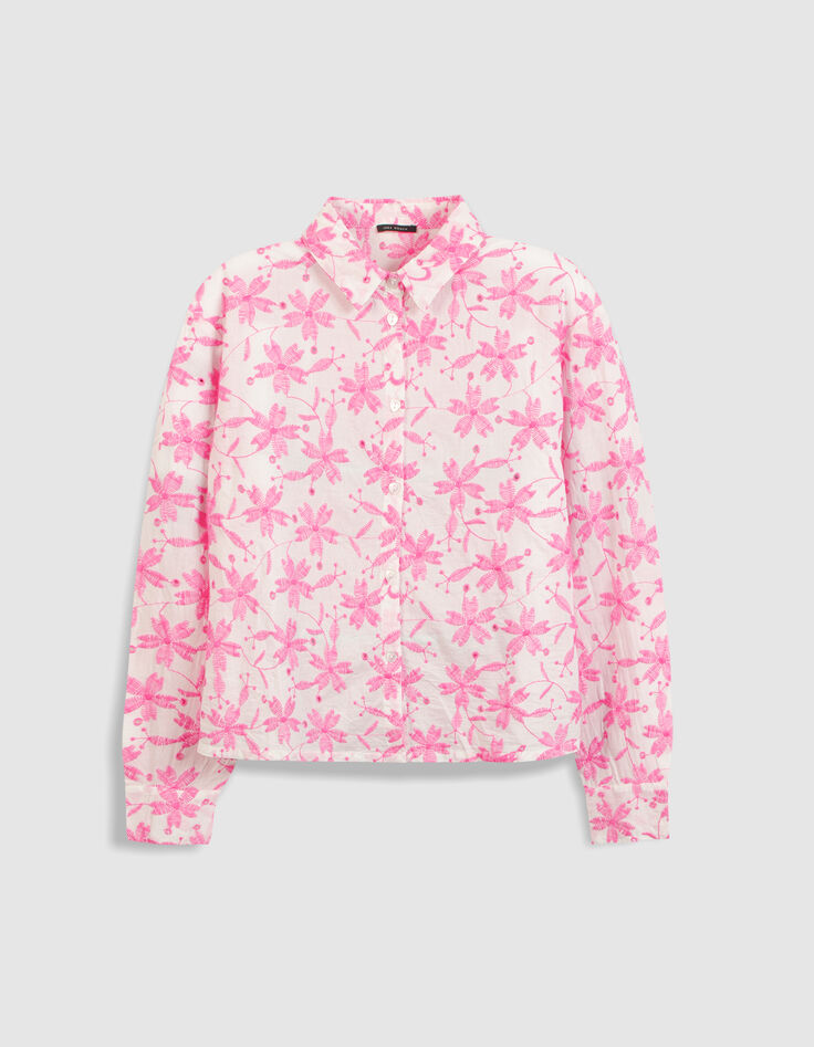 Chemise manches longues broderies roses Femme-6
