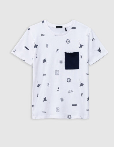 Wit T-shirt biokatoen aquatische motieven jongens - IKKS