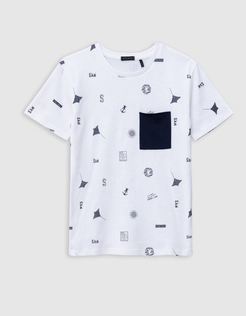 Wit T-shirt biokatoen aquatische motieven jongens - IKKS