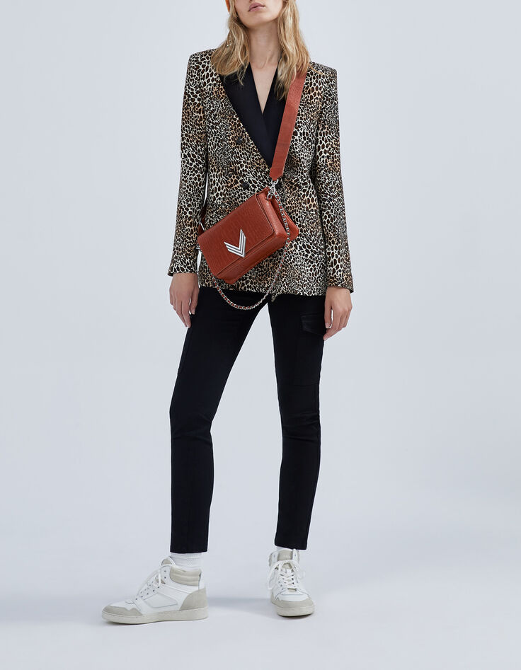 Women’s cognac suit jacket with baby leopard print-7
