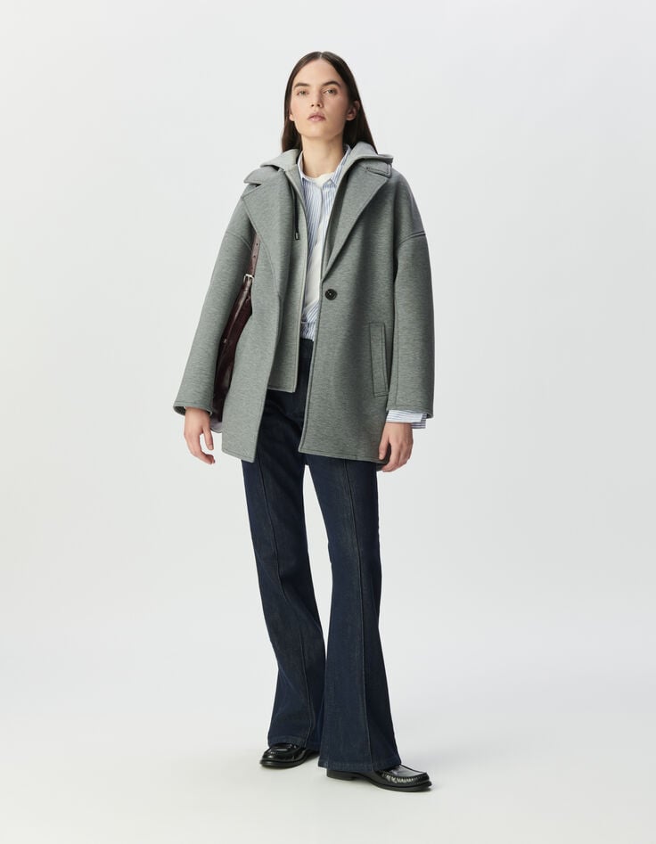 Women’s grey coat with detachable hood-1 Women’s grey coat with detachable hood-1