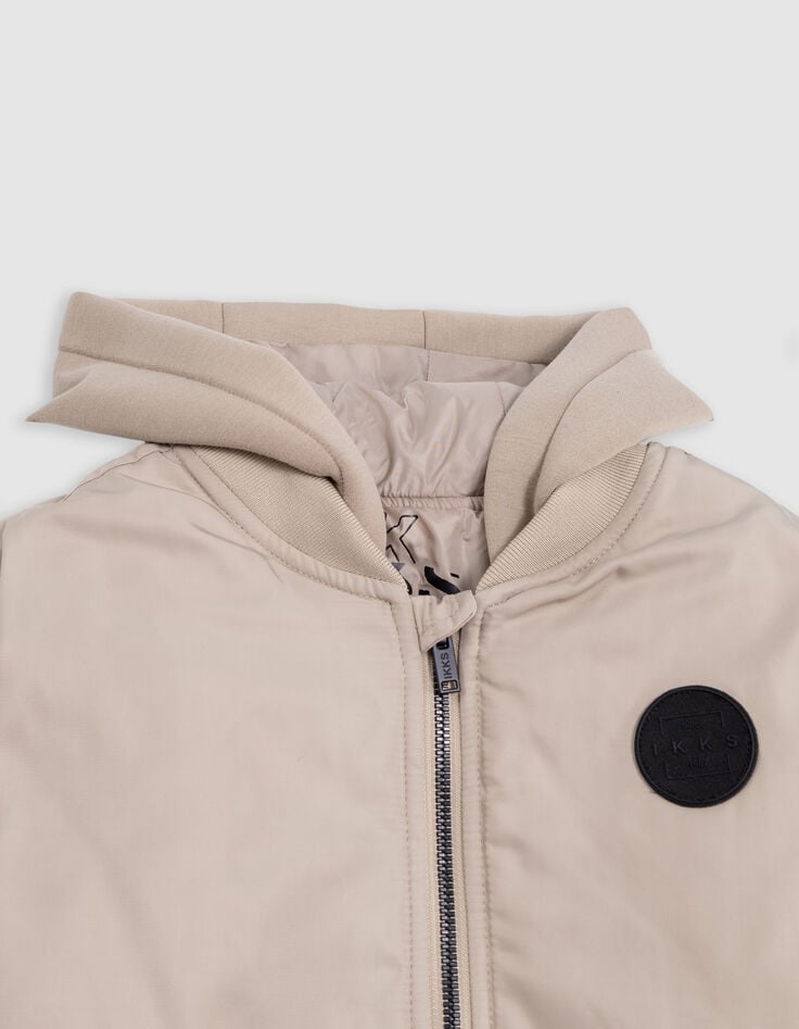 Chaqueta beige de dos capas con capucha para niño-2