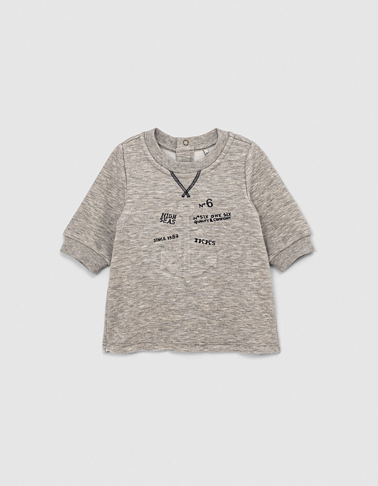 Robe-sweat gris chiné moyen ancre reliefée bébé fille-1