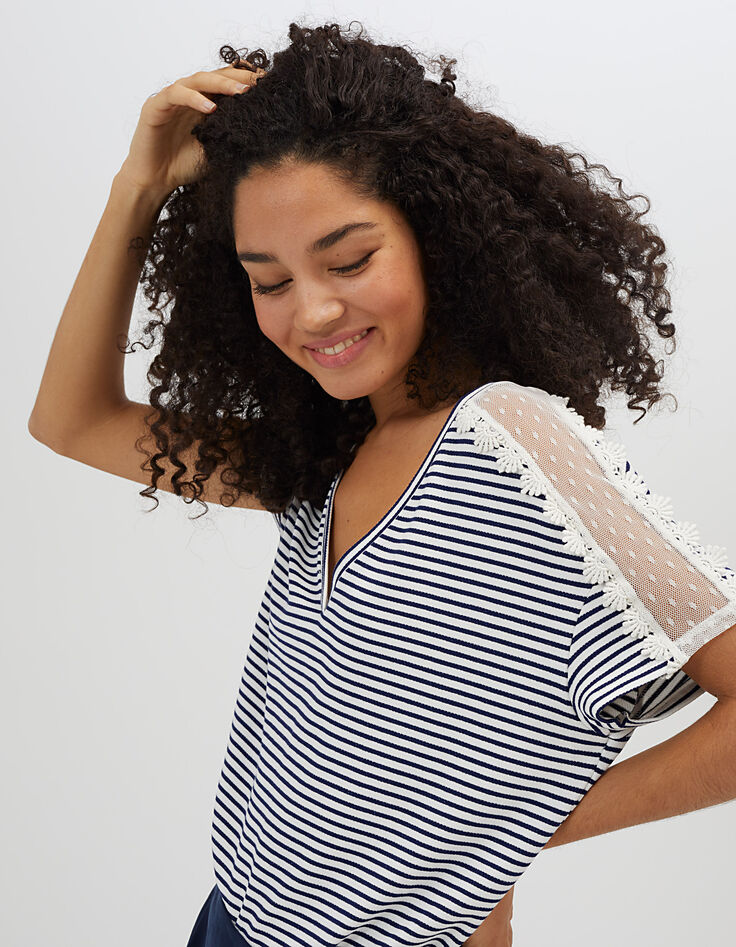 Tee shirt marinière à dentelle I.Code-1