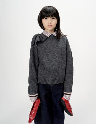 Jersey gris punto maxi lazo hombro niña - IKKS