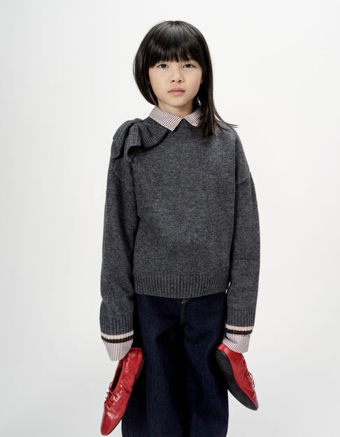 Jersey gris punto maxi lazo hombro niña - IKKS