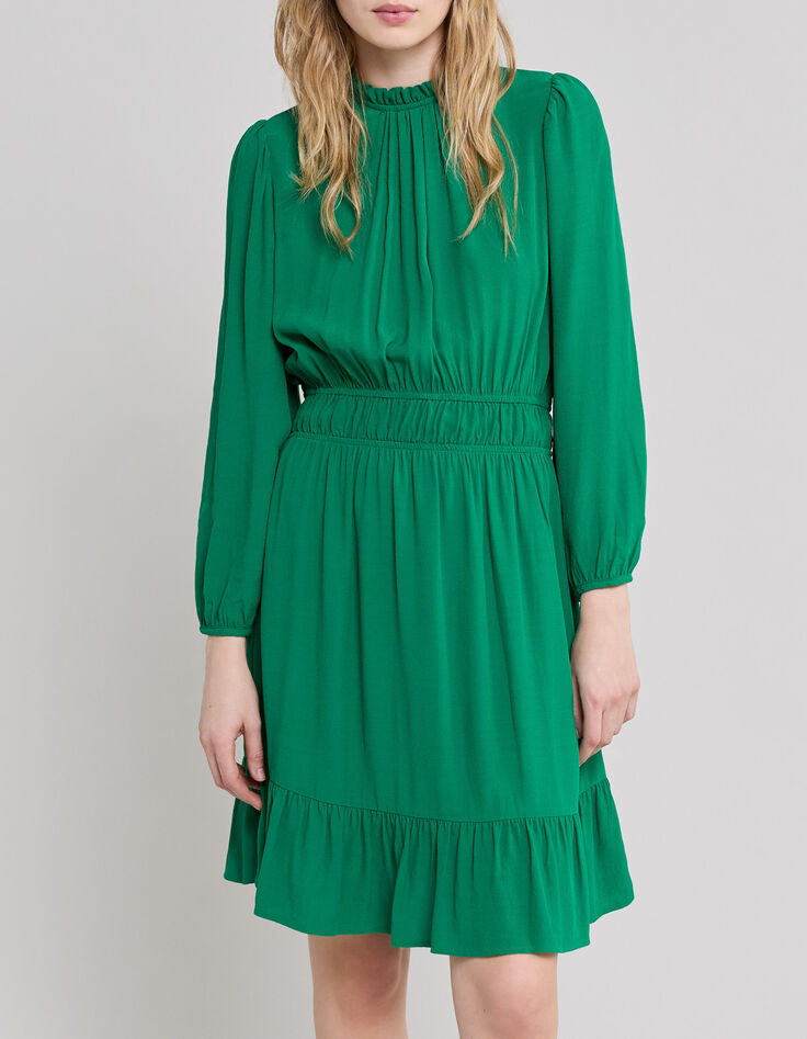 Robe verte upcyclée col collerette Femme-2