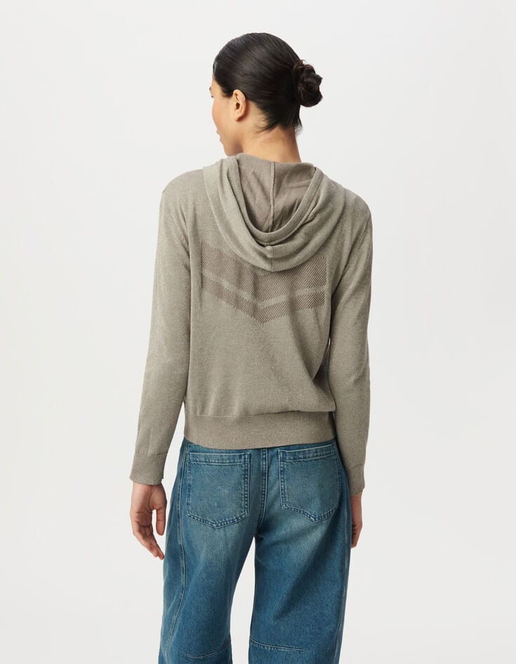 Cardigan sésame tricot pailleté motif chevrons ajouré dos Femme-3
