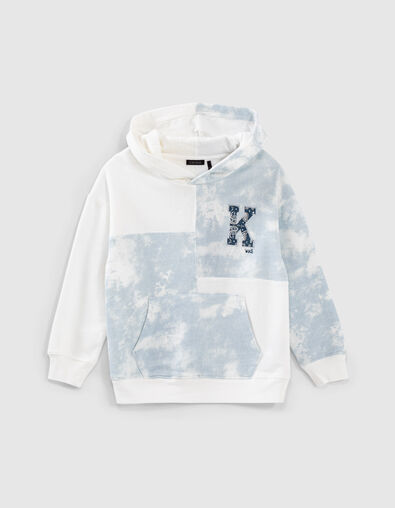 Sweat bleu tie and dye et &eacute;cru &agrave; capuche gar&ccedil;on  - IKKS