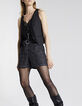Short taille haute en denim gris ceinture amovible femme-2