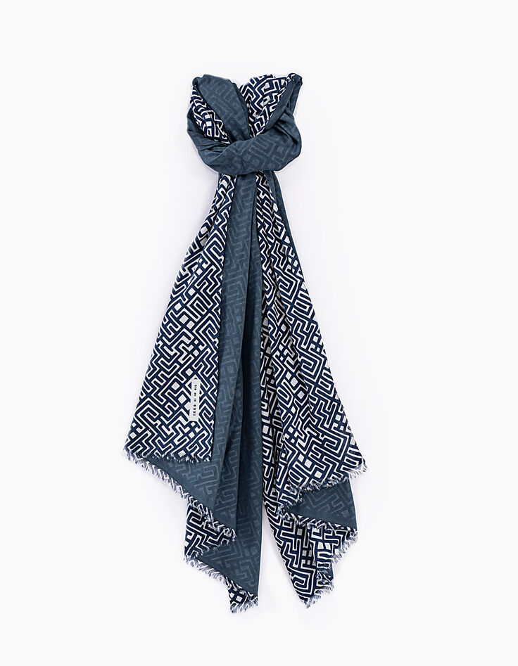 Marineblauer beidseitiger Herrenschal, uni und bedruckt -1