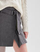 Jupe courte gris faux-uni portfeuille Femme-4