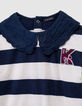 T-shirt marinière marine rayé écru col brodé fille-4