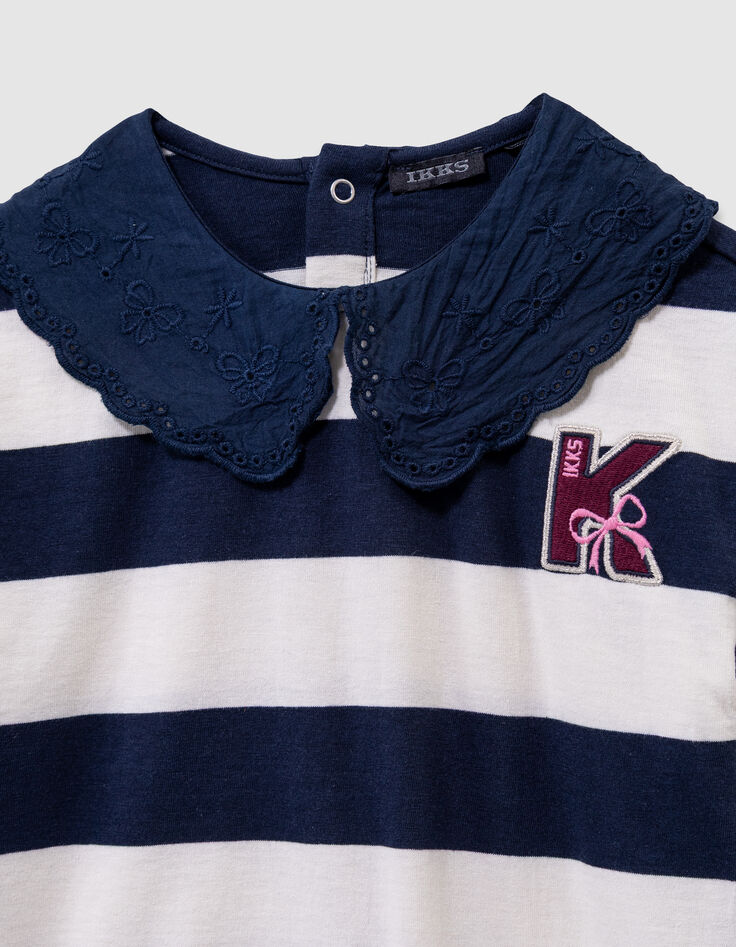 T-shirt marinière marine rayé écru col brodé fille-4 T-shirt marinière marine rayé écru col brodé fille-4