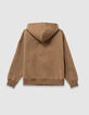 Sweat à capuche zippé camel embossé dos garçon-4