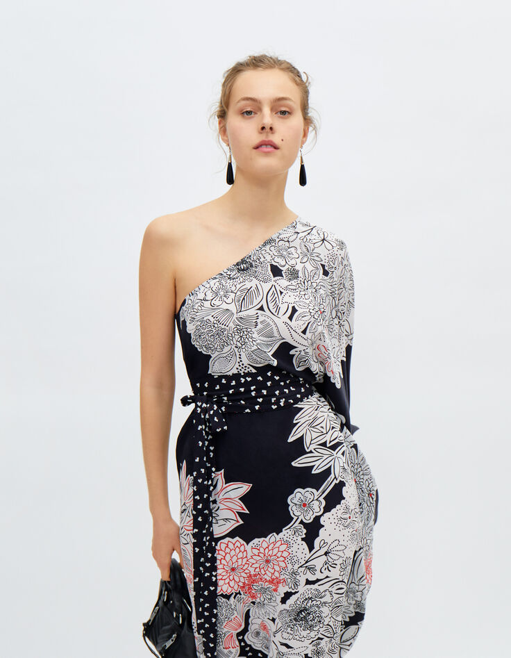 Women’s IKKS x GIGEEZ black flower motif asymmetric dress-1