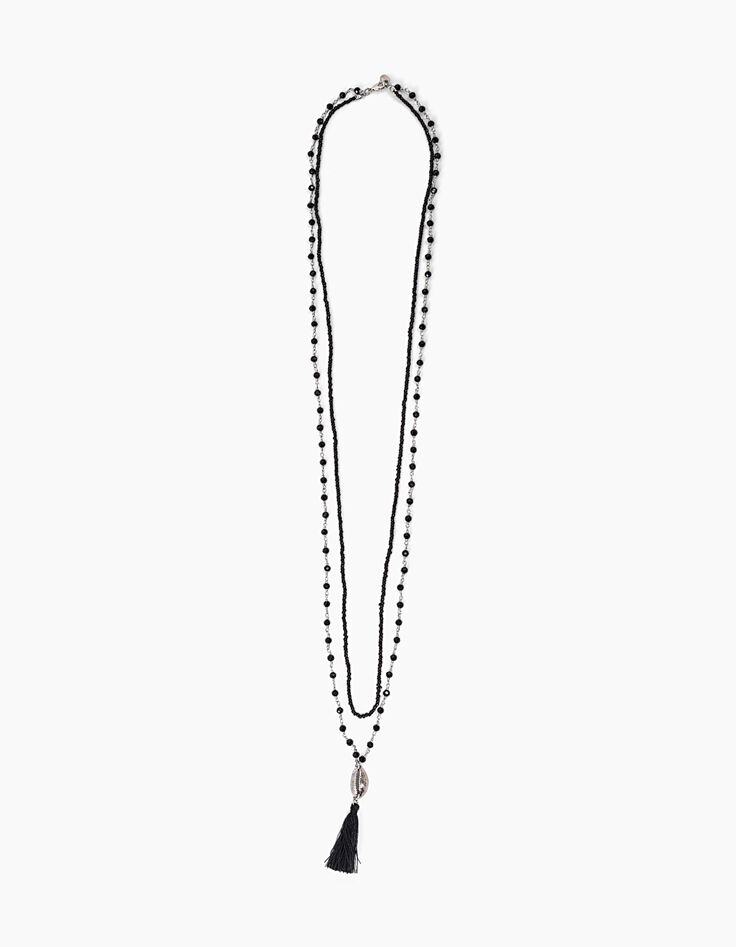Collier sautoir double rangs perles pompon femme -1
