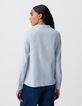 Blouse rayures bleu ciel plastron brodé-4