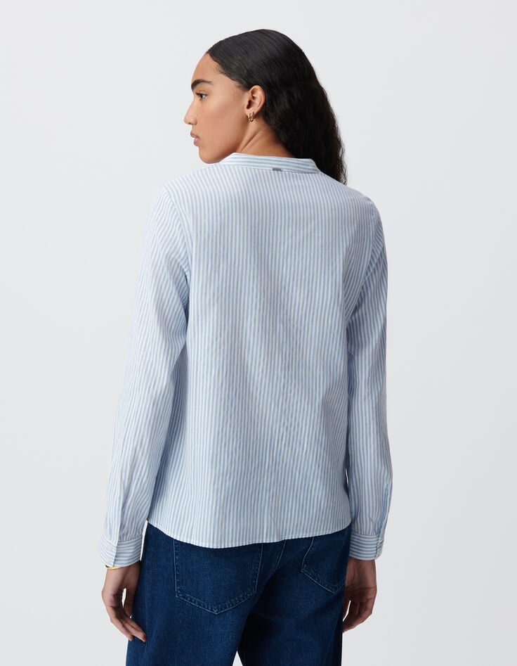 Blouse rayures bleu ciel plastron brodé-4