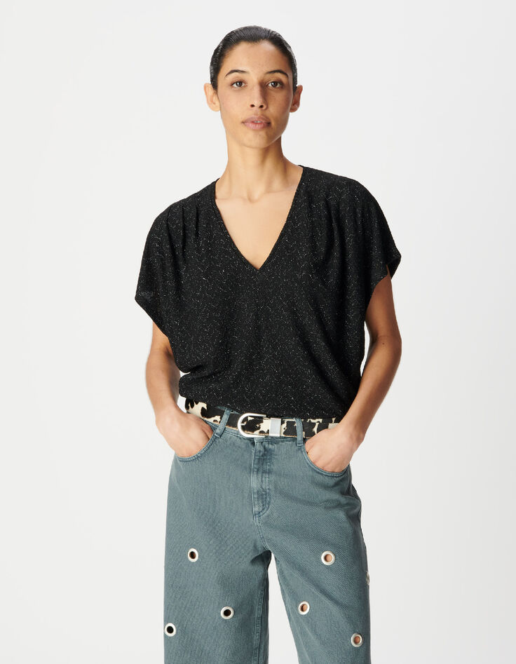 Schwarzes T-Shirt f&uuml;r Damen in lockerer Passform-3