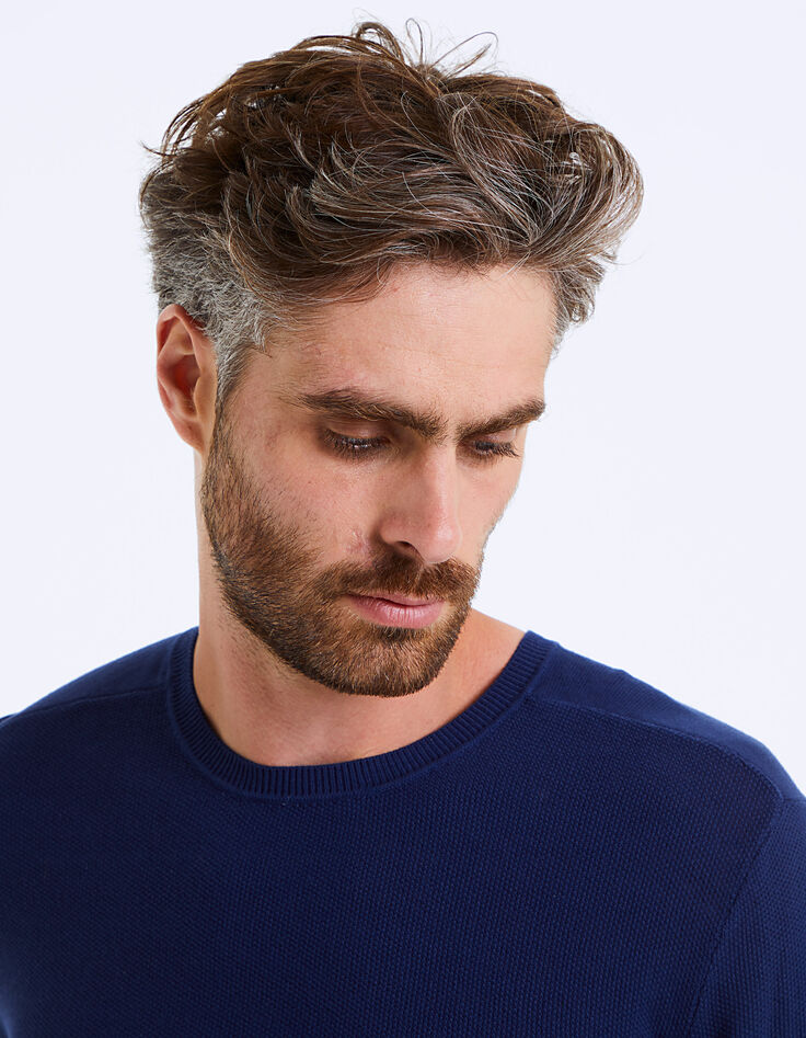 Pull indigo en maille à relief piqué Homme-4