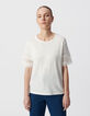 White crew neck T-shirt with lace sleeves-2