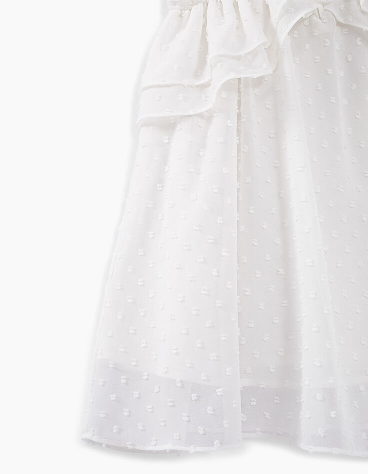 Girls' off-white dotted Swiss-style textured dress-8