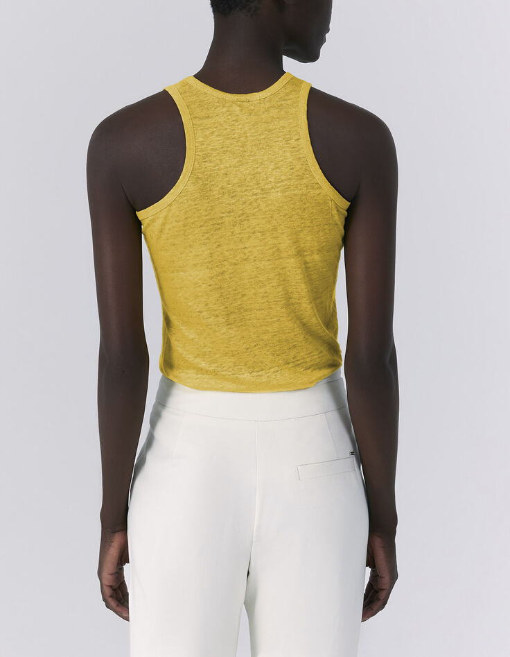 Women’s yellow tone-on-tone foil soft linen vest top-3