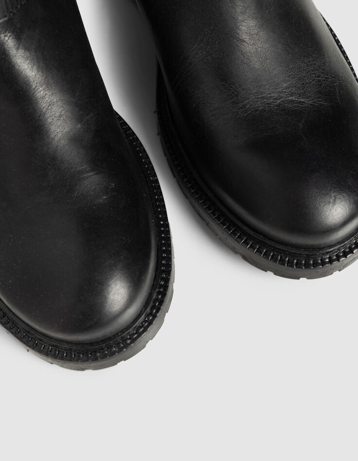 Women’s black leather biker boots with double buckle-4 Women’s black leather biker boots with double buckle-4