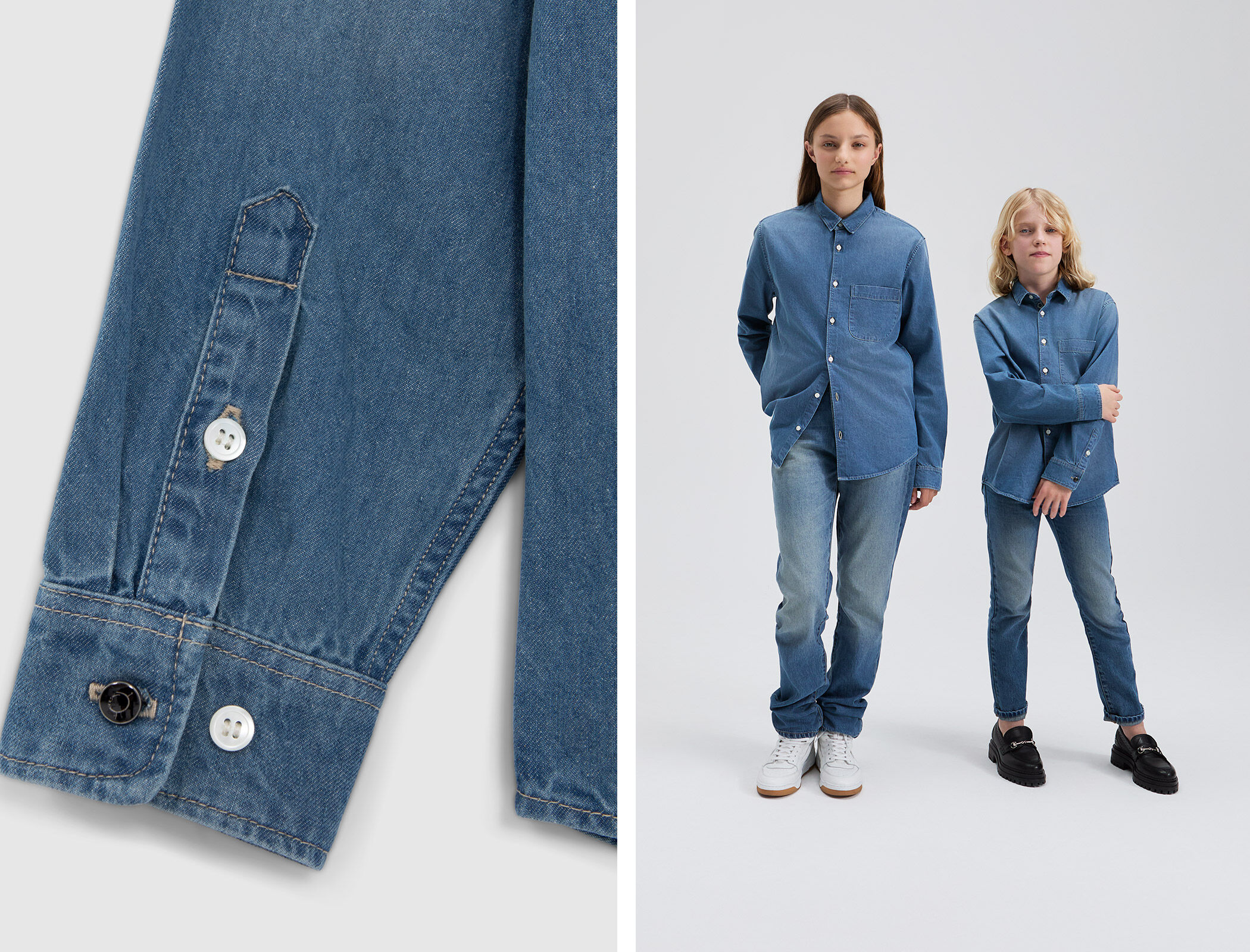 Gender Free Blue denim mixed fabric shirt IKKS