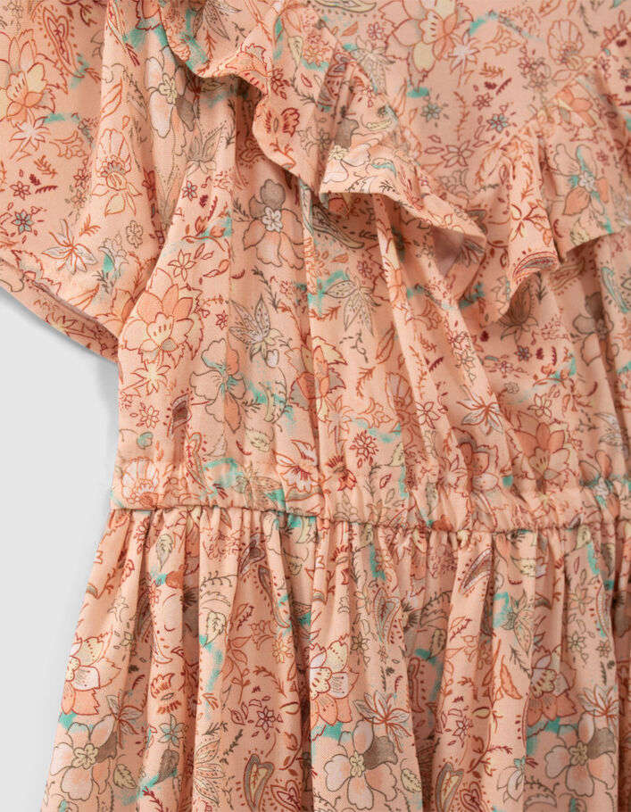 Girls’ peach floral print Lenzing™ Ecovero™ viscose dress - IKKS