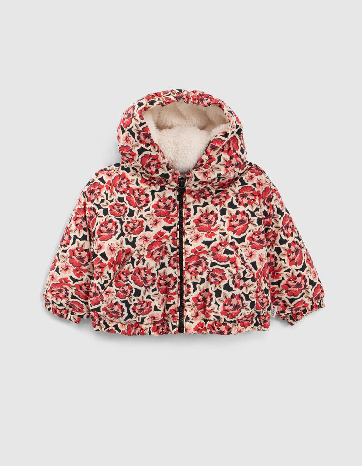 Doudoune noire imprimé maxi roses bébé fille-1 Doudoune noire imprimé maxi roses bébé fille-1