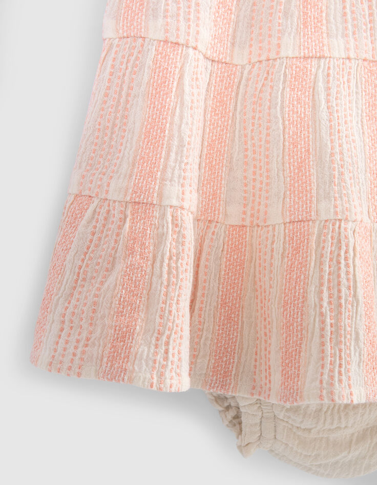 Robe écrue rayures tissées pêche et bloomer bébé fille-4