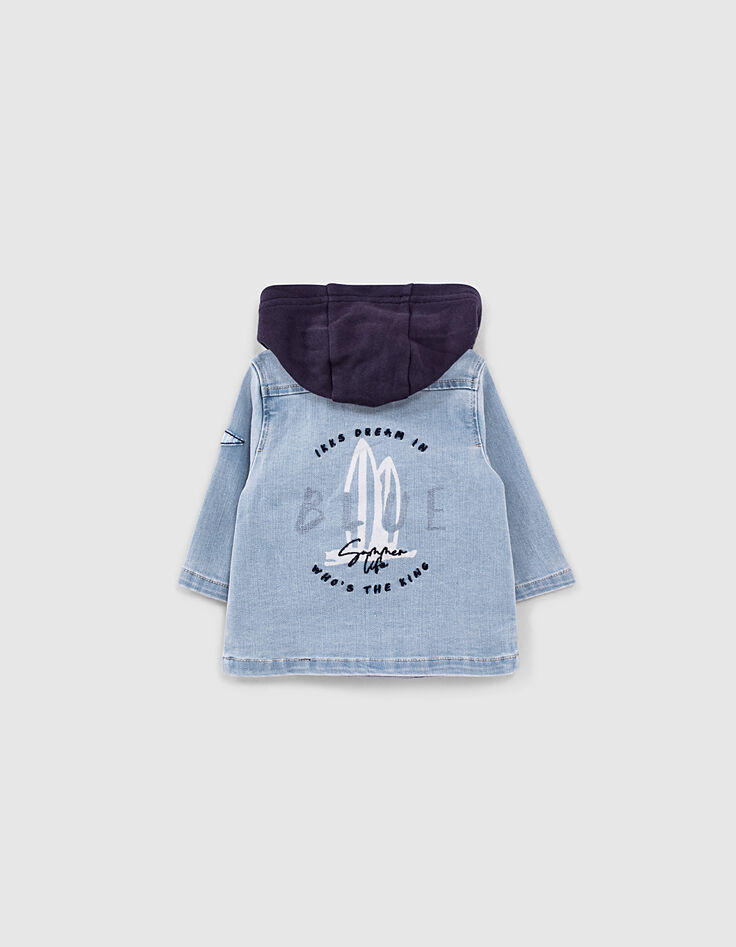 Baby boys’ denim hooded pea coat with embroidered back-3