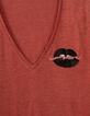 Damen-T-Shirt mit Glitzermund und Stickerei-2